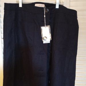NWT Tory Burch navy linen button skirt down sz 14